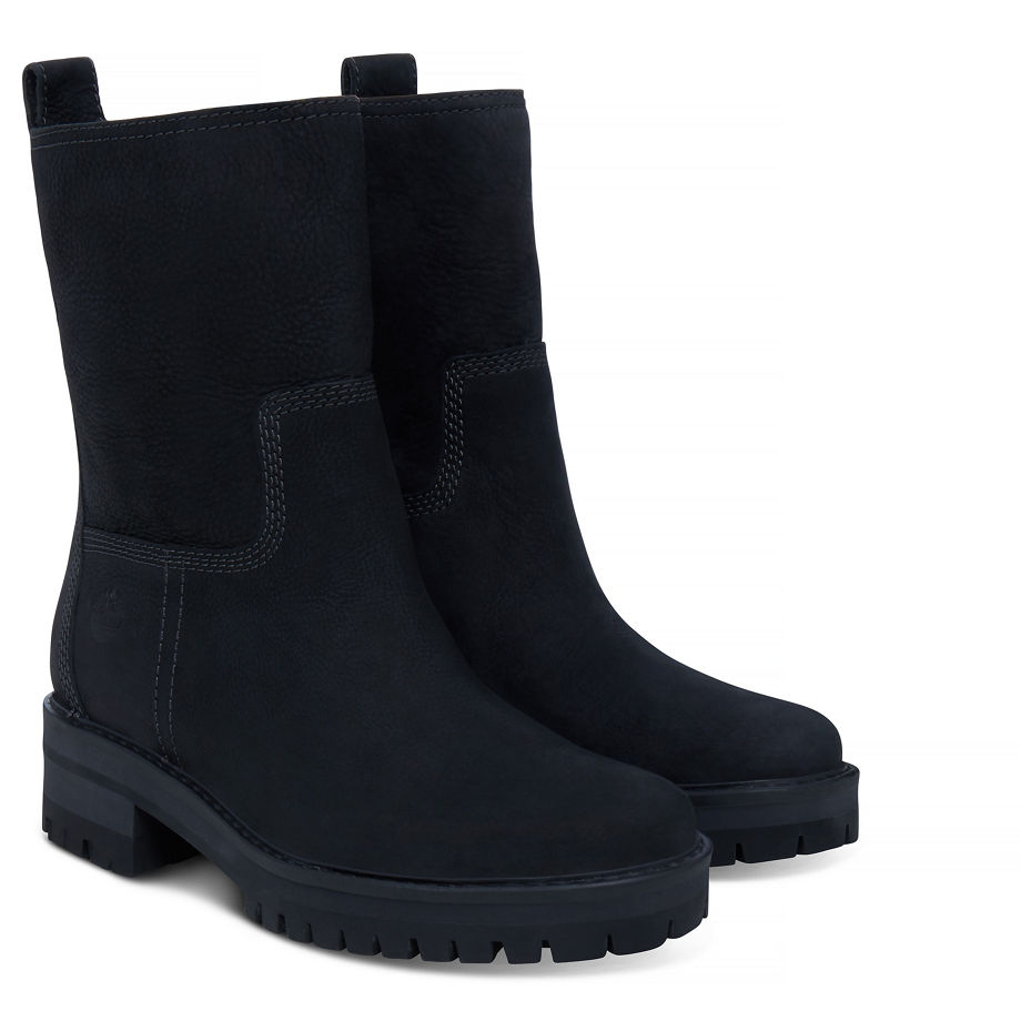 Timberland Women's Courmayeur Valley Pull-On Boot Black Black Earthybuck