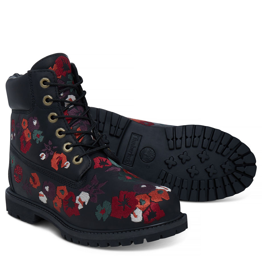 Timberland Women's 6-inch Icon Boot Black Jet Black Forty Embroidered