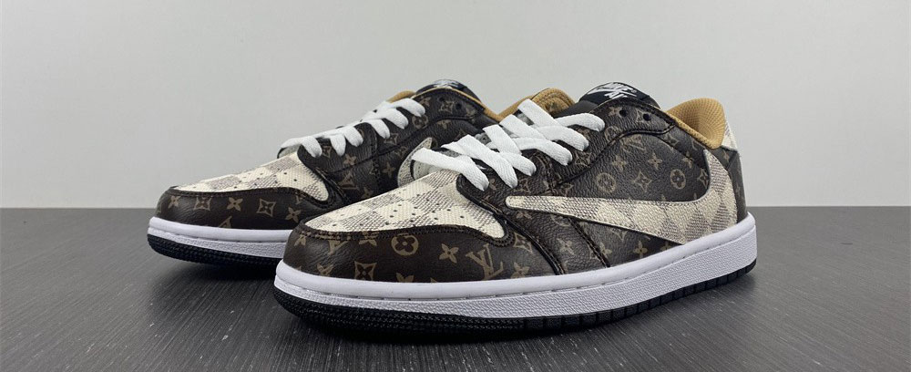 Travis Scott x Nike Air Jordan 1 Low OG LV Monogram Brown Damier Azur