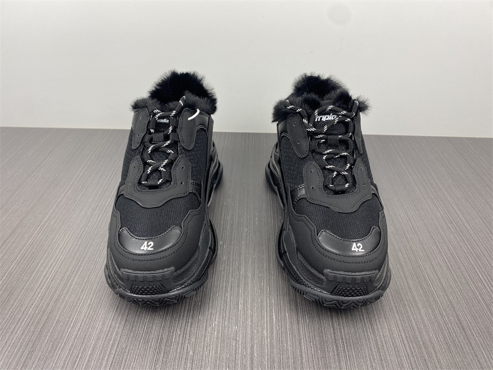Balenciaga Triple S Mesh Leather Sneakers Black Brushed