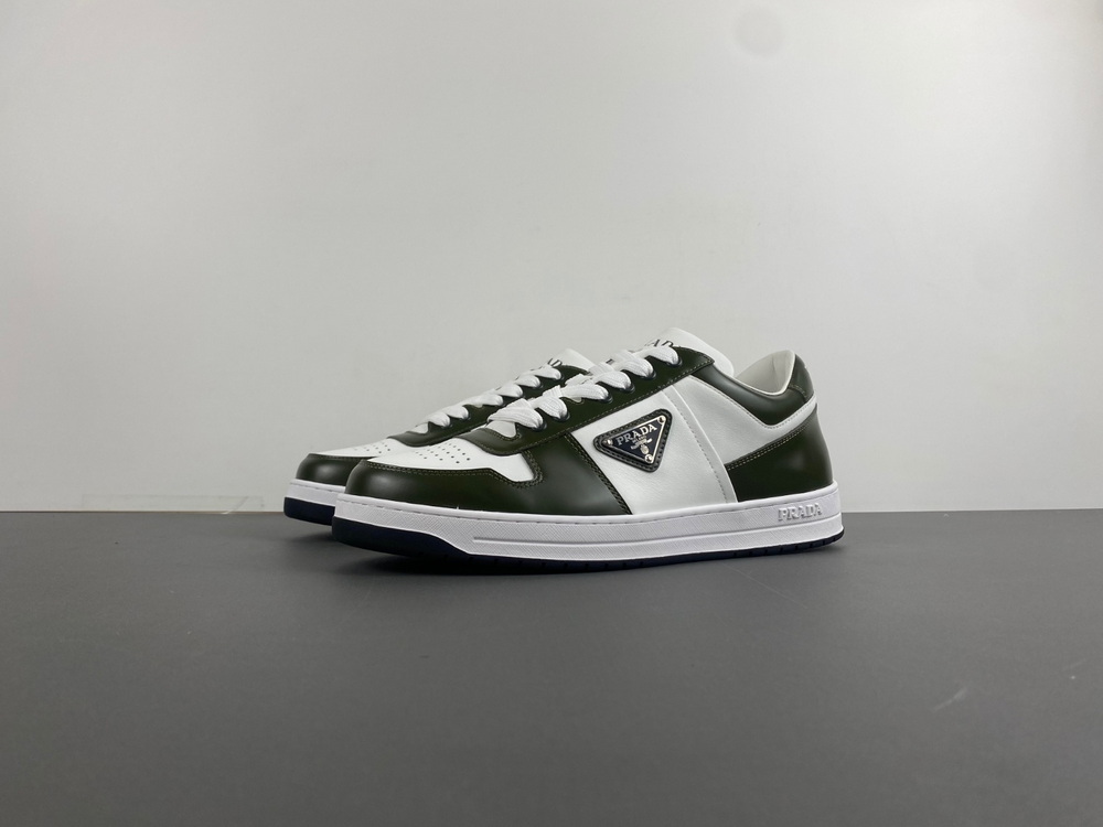 Prada Downtown Low Top Sneakers Leather Dark Green