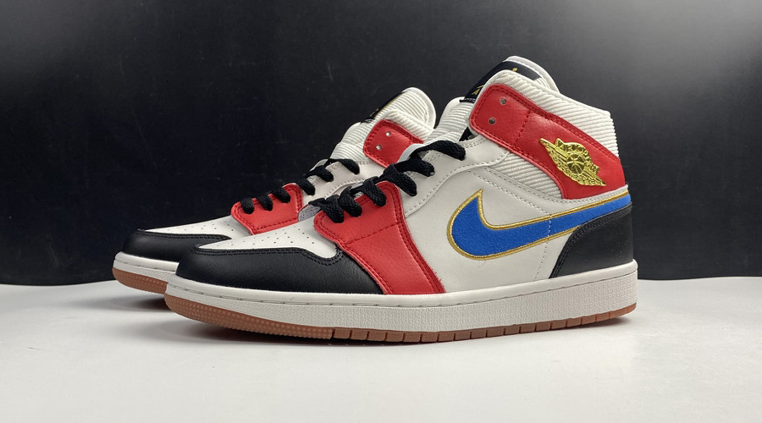 Nike Air Jordan 1 Mid Sail Red Black Blue