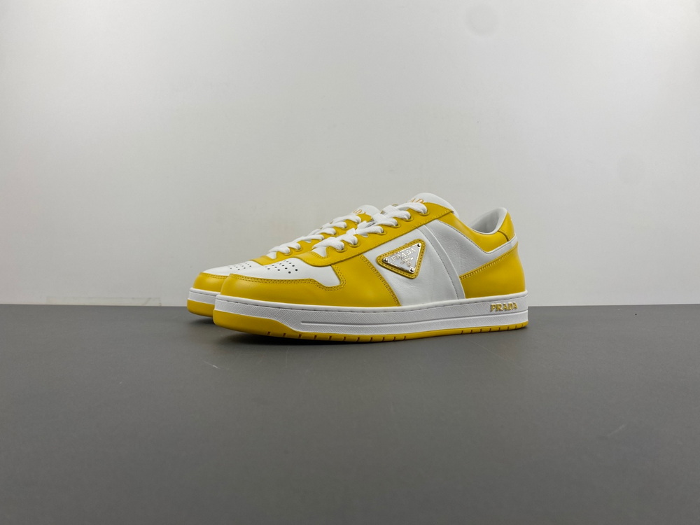 Prada Downtown Low Top Sneakers Leather White Yellow Sun
