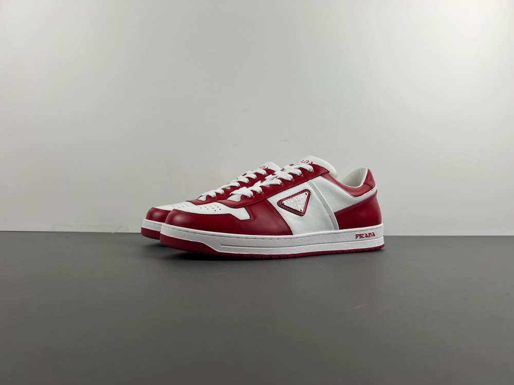 Prada Downtown Low Top Sneakers Leather White Red