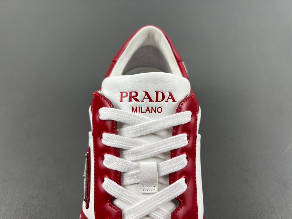 Prada Downtown Low Top Sneakers Leather White Red