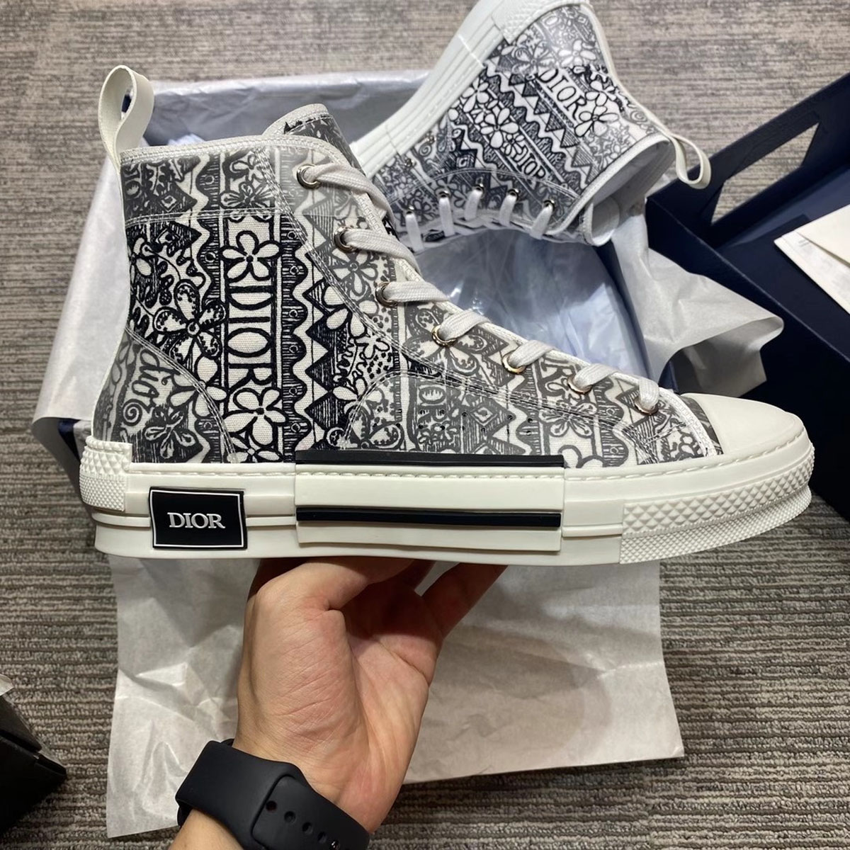 Dior And Shawn B23 High Top Black White Embroidery