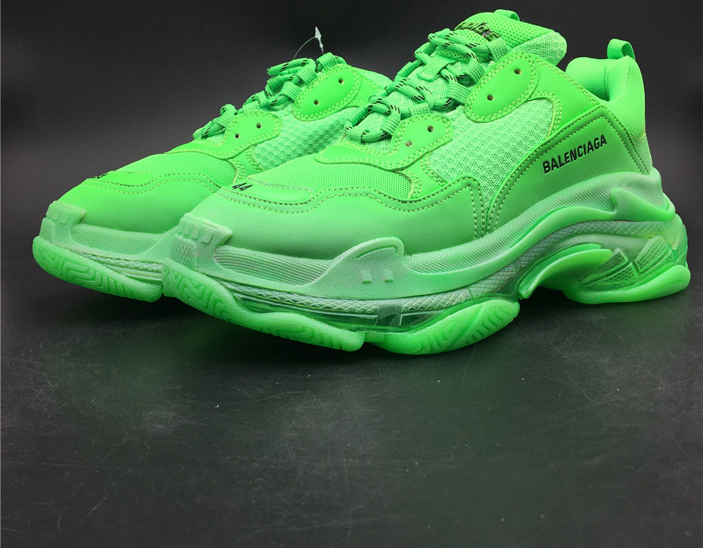 Balenciaga Green Triple S Clear Sole Sneakers