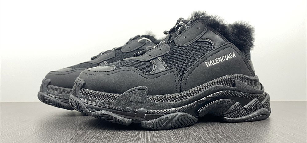Balenciaga Triple S Mesh Leather Sneakers Black Brushed