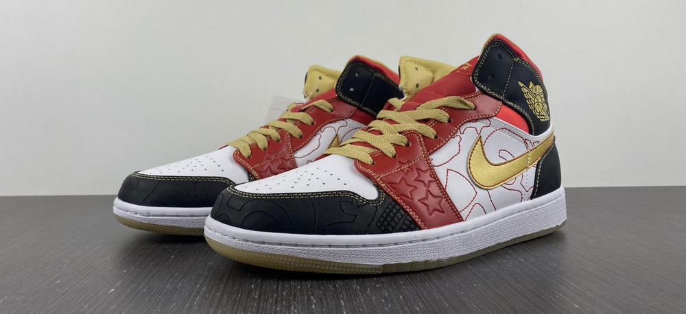 Jordan 1 Mid XQ White Black Sport Red