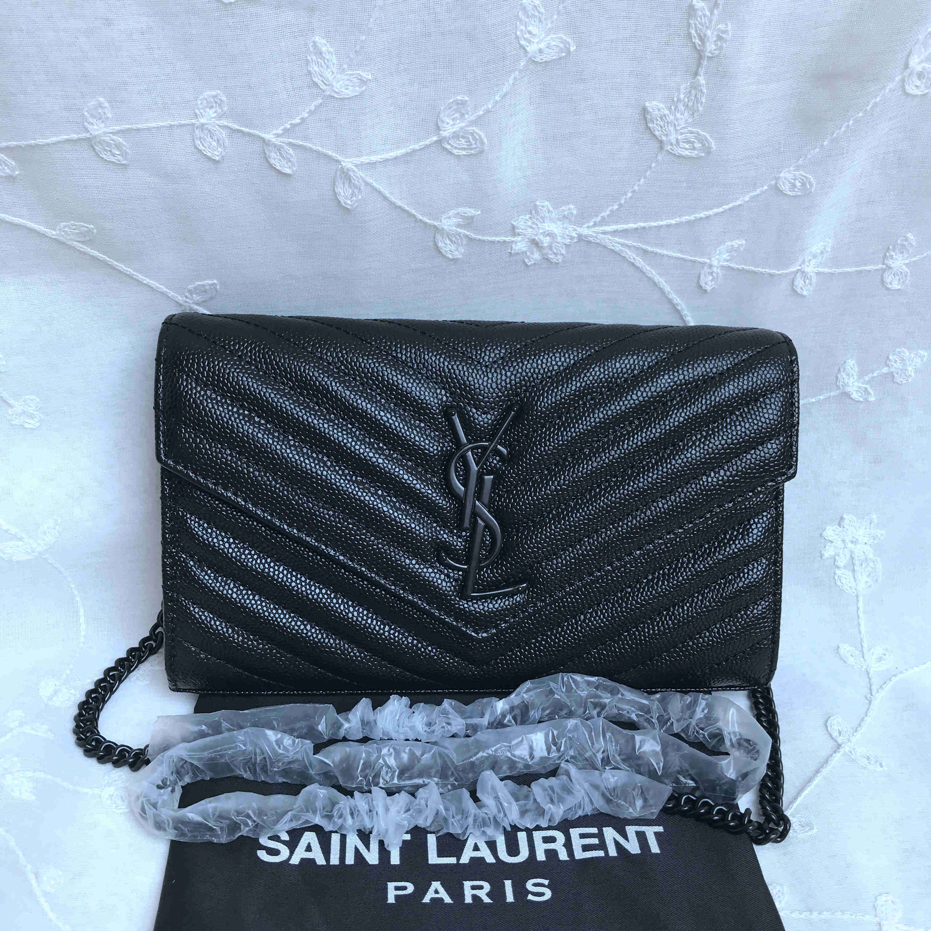 MONOGRAM CHAIN WALLET IN GRAIN DE POUDRE EMBOSSED LEATHER