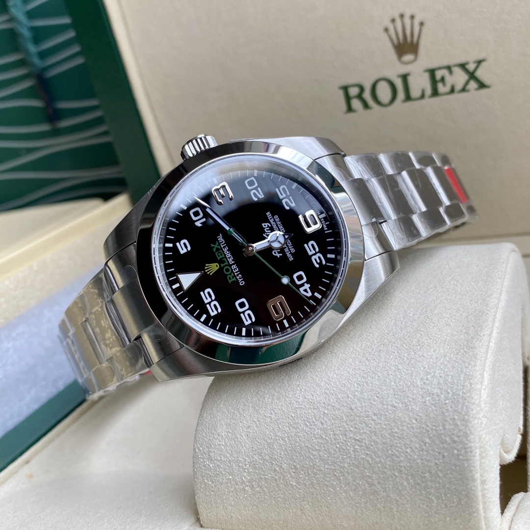 Rolex Air-King Stainless Steel Black Arabic Dial 40mm Green Hand Oyster Bracelet 116900