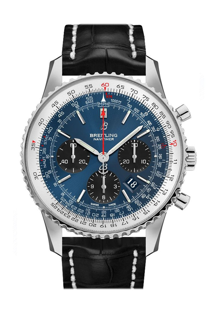 Breitling Navitimer B01 Chronograph 43 Stainless Steel 43mm Blue Dial Alligator Leather Strap AB0121211C1P1