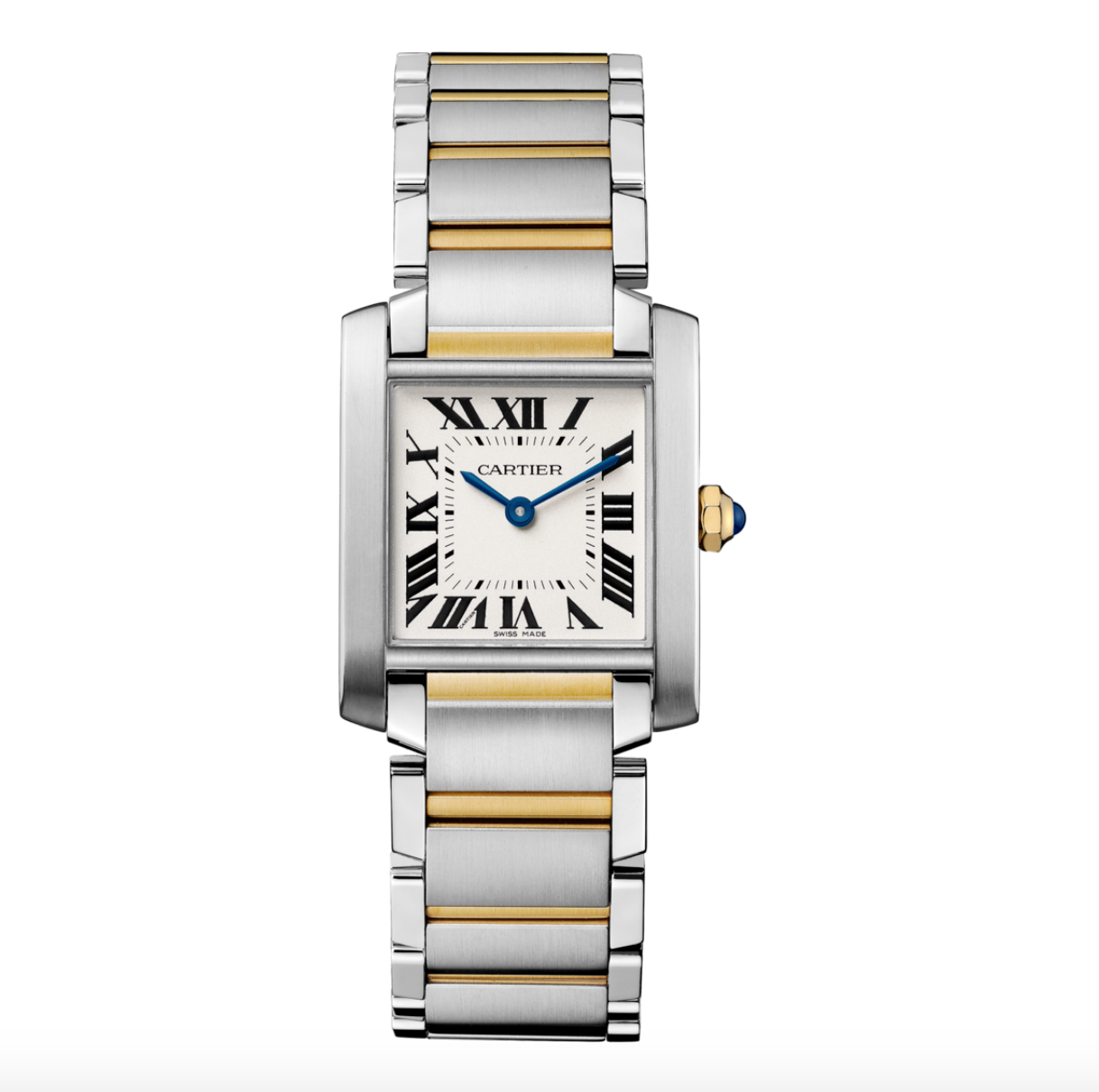 Cartier Tank Francaise Women's Watch Medium Quartz Stainless Steel Silver Dial Stainless Steel Yellow Gold Bracelet W2TA0003