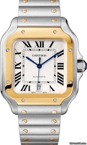 Cartier Santos Large Two-Tone Yellow Gold/Steel Silver Opaline Dial Bracelet W2SA0006