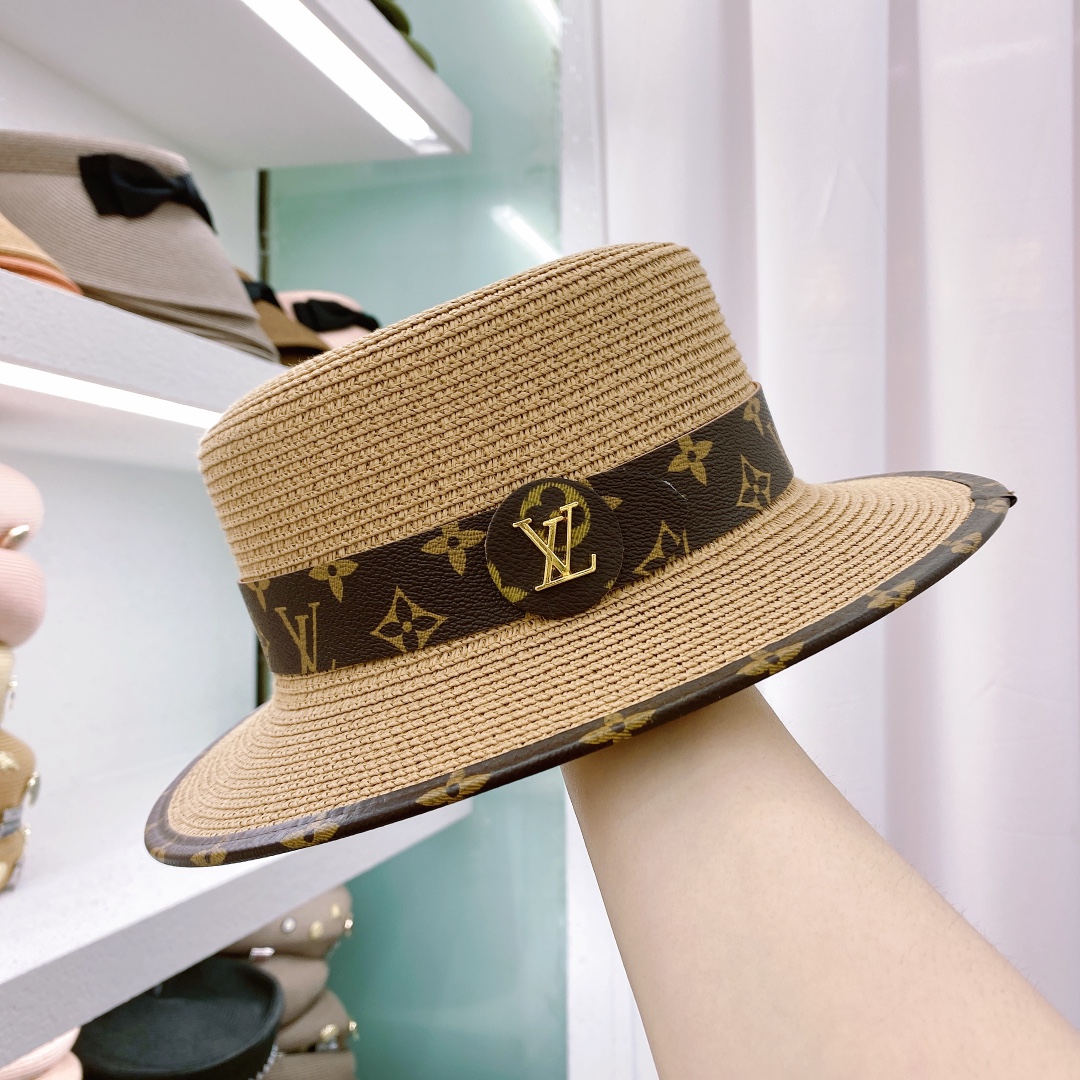 Fashion Monogram Belt Flat Straw Hat
