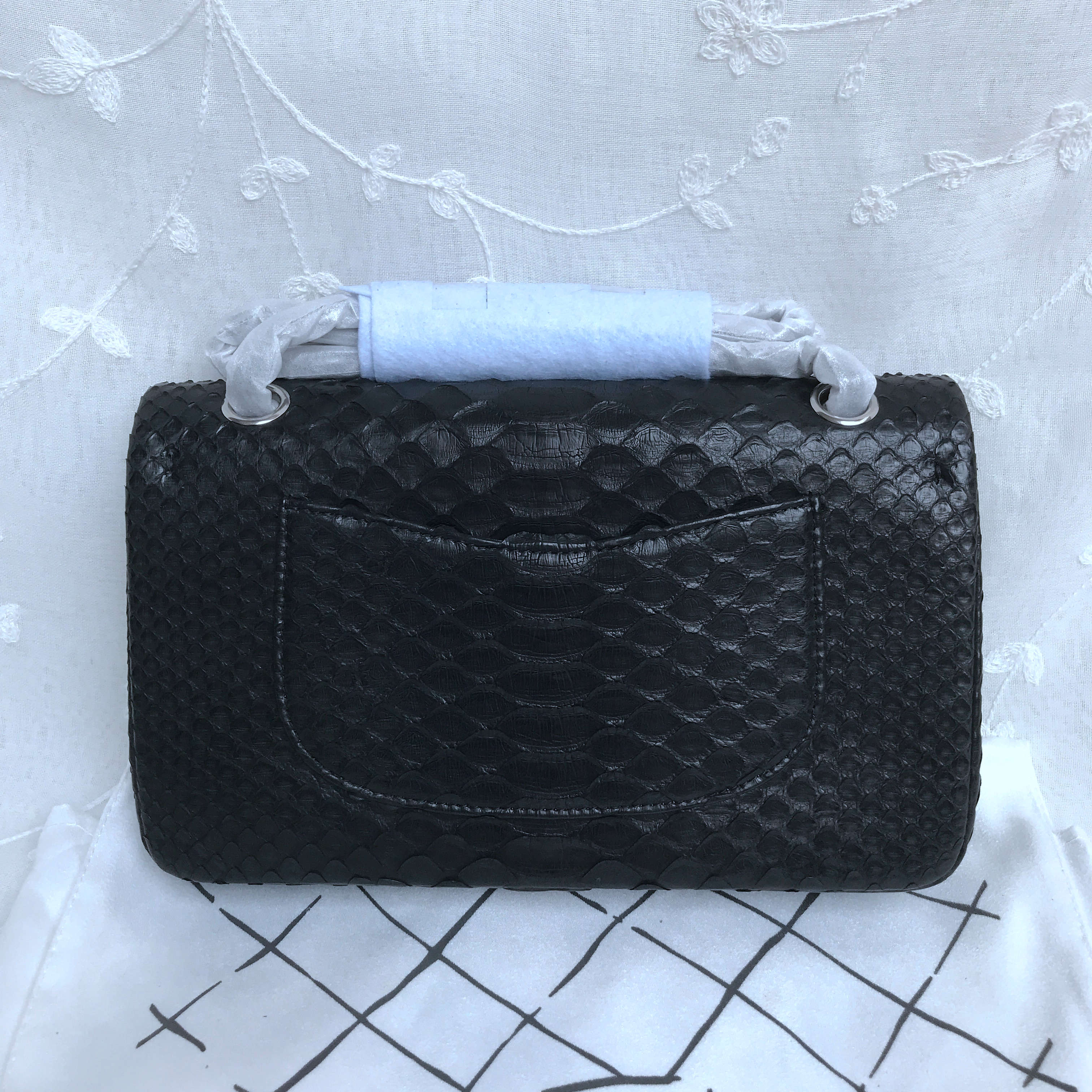 CHANEL CLASSIC FLAP PYTHEON LEATHER SHOULDER BAG