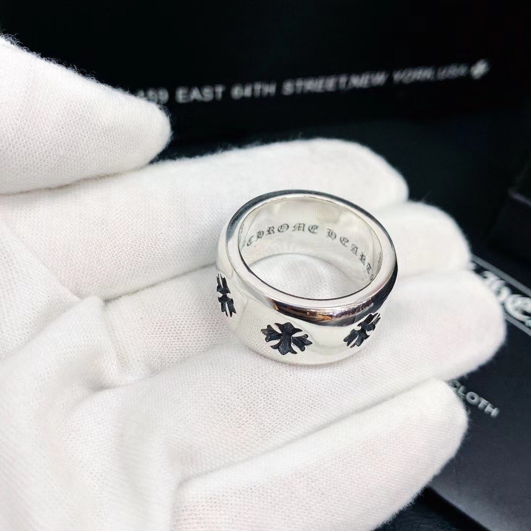 C*hrome Hearts Vintage sterling silver wide concave cross flower ring classic personality ring