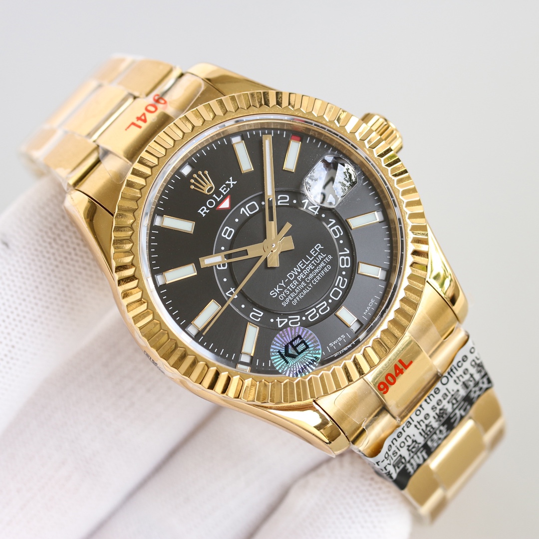 Sky-Dweller 326938 Yellow Gold Men's Black Dial Watch