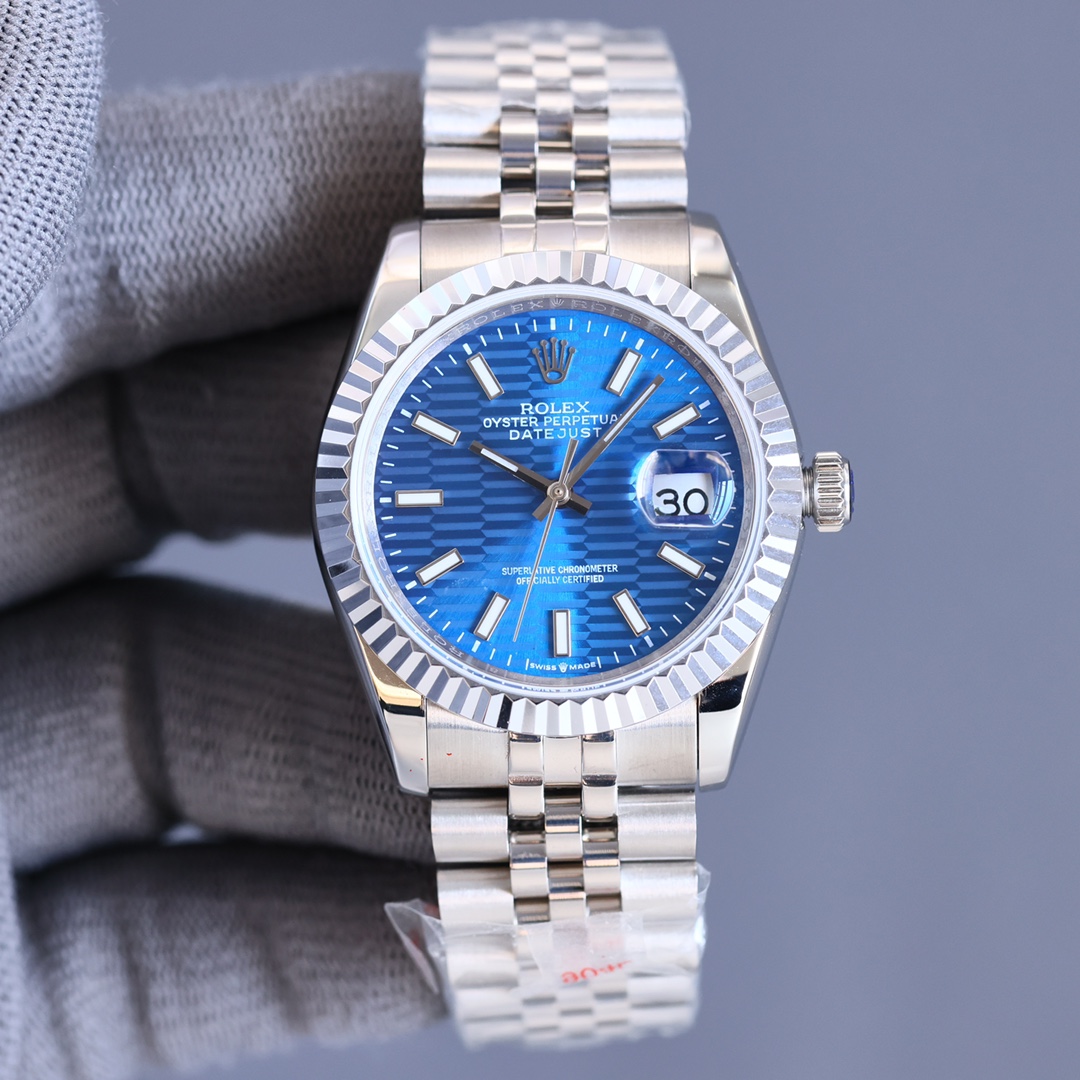 Rolex Datejust 41 White Gold/Steel Blue Fluted Motif Index Dial Fluted Bezel Jubilee Bracelet 126334