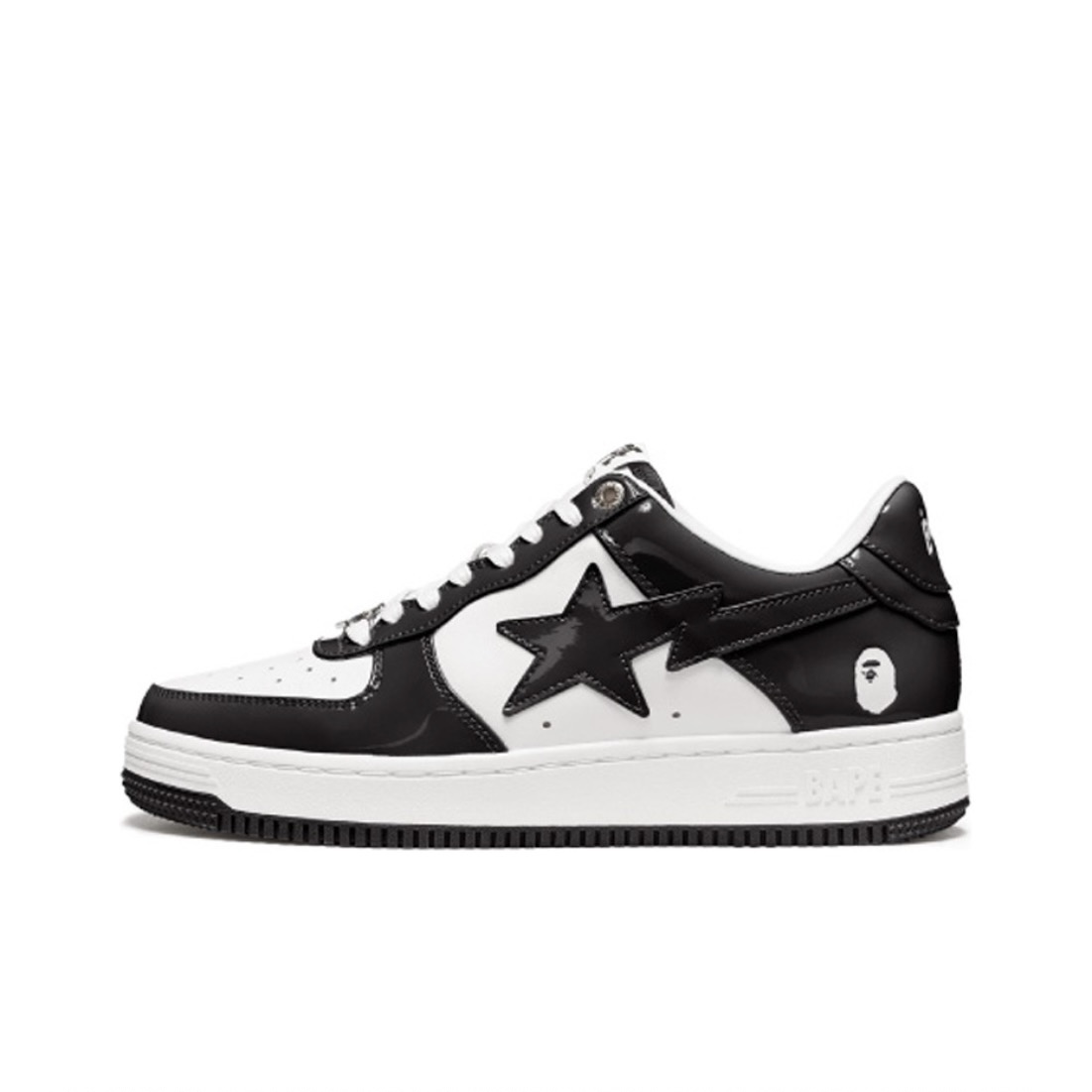 A BATHING APE BAPE STA PATENT LEATHER BLACK WHITE 1I70-191-002