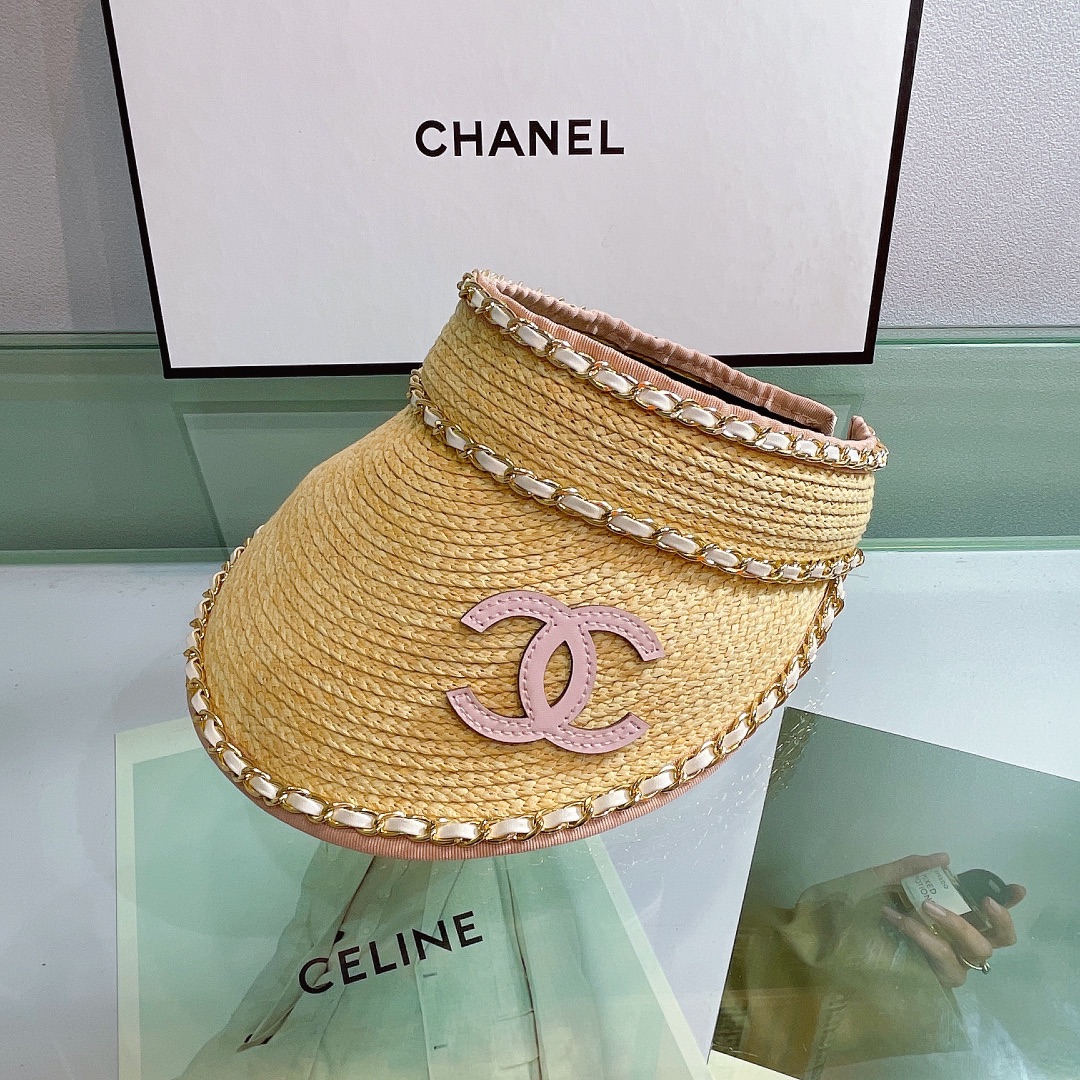 Leather Chain Straw Weave Sun Visor