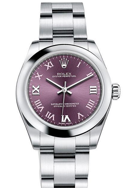Rolex Oyster Perpetual 31 Red Grape Roman Dial Steel Ladies Watch 177200