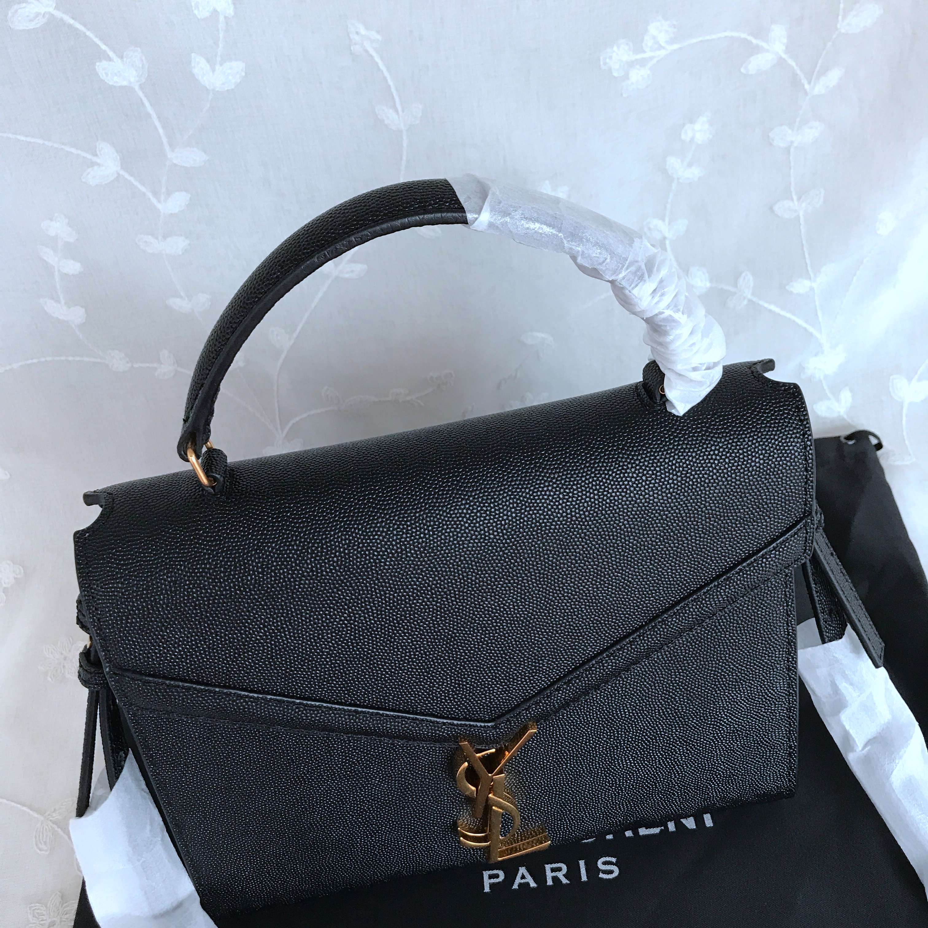 CASSANDRA MINI TOP HANDLE BAG IN GRAIN DE POUDRE EMBOSSED LEATHER