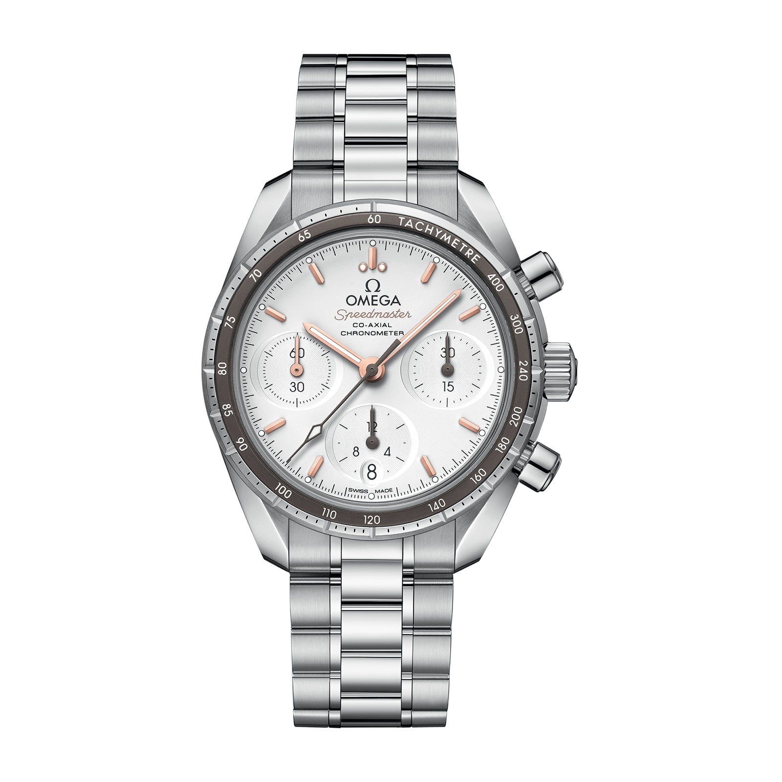 Omega Speedmaster 38 Co‑Axial Chronograph Stainless Steel Silver Dial Aluminium Bezel & Steel Bracelet 38mm