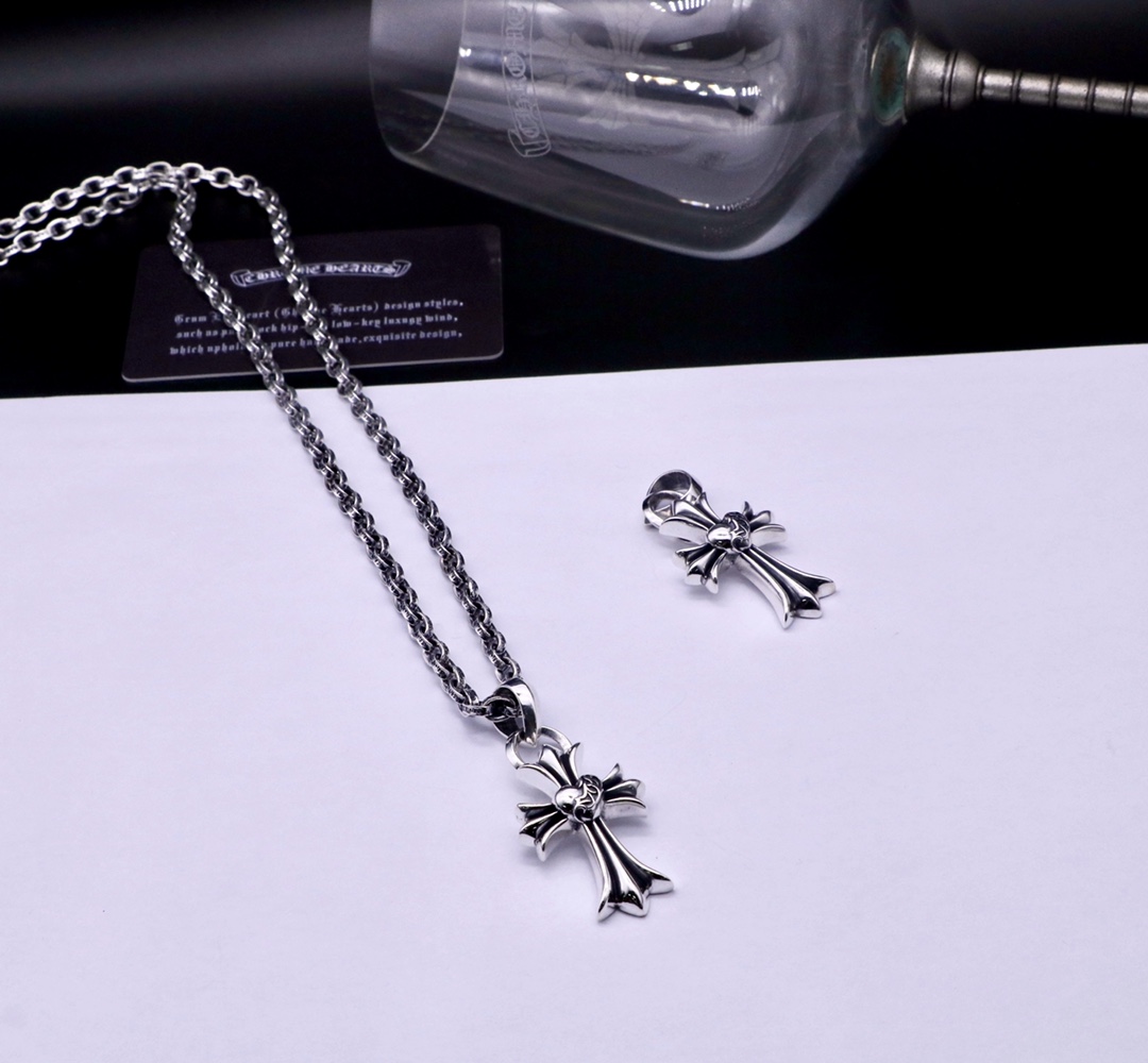 C*hrome Hearts Sterling silver cross heart totem pendant necklace