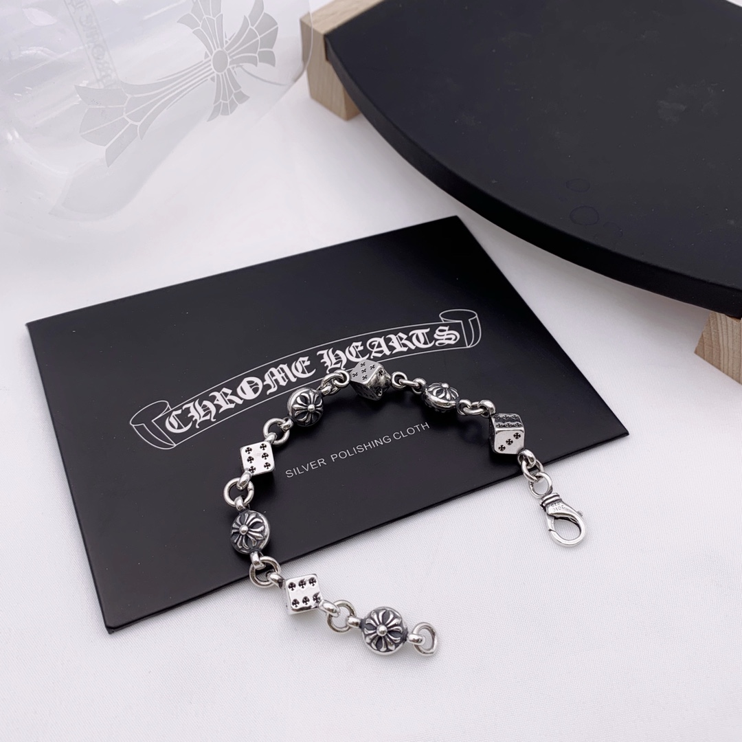 C*hrome Hearts Sterling silver dice cross bracelet punk style retro personality trend