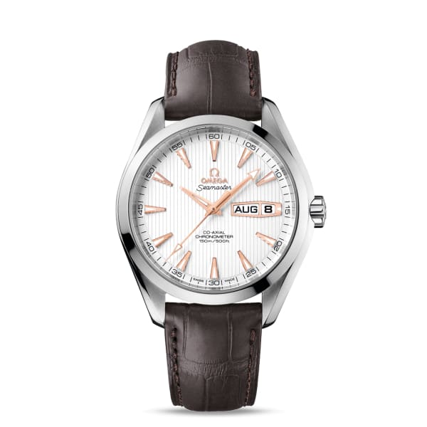 Omega Seamaster Aqua Terra 150M Co-Axial Chronometer Annual Calendar Stainless Steel 43mm Silver Dial Alligator Leather Strap 231.13.43.22.02.002