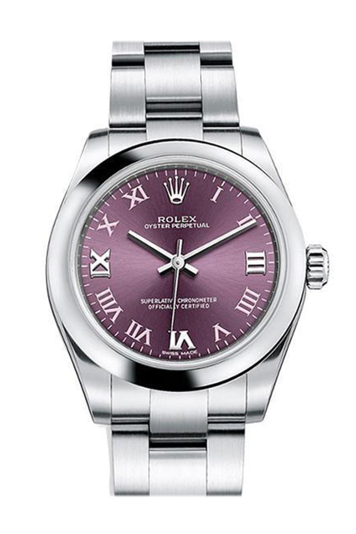 Rolex Oyster Perpetual 31 Red Grape Roman Dial Steel Ladies Watch 177200