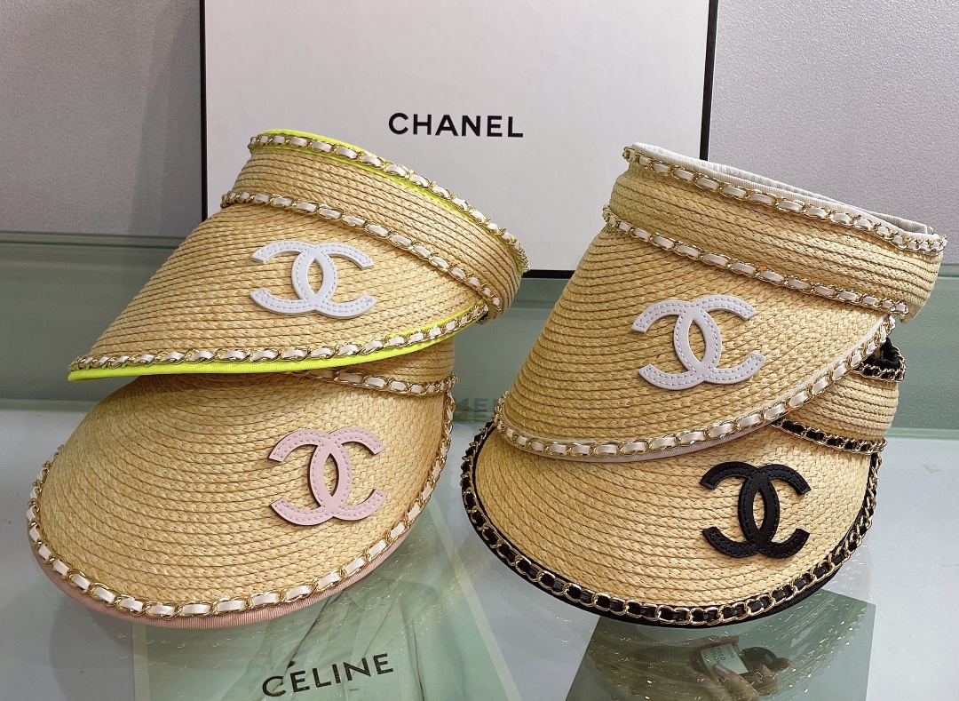 Leather Chain Straw Weave Sun Visor