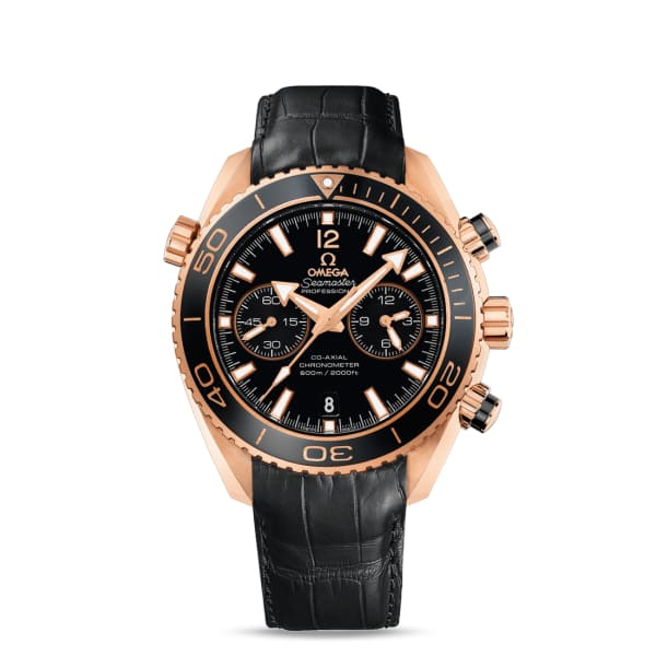 Omega Seamaster Planet Ocean 600M Co-Axial Chronometer Chronograph 45.5mm Red Gold Ceramic Bezel Black Dial Alligator Leather Strap 232.63.46.51.01.001