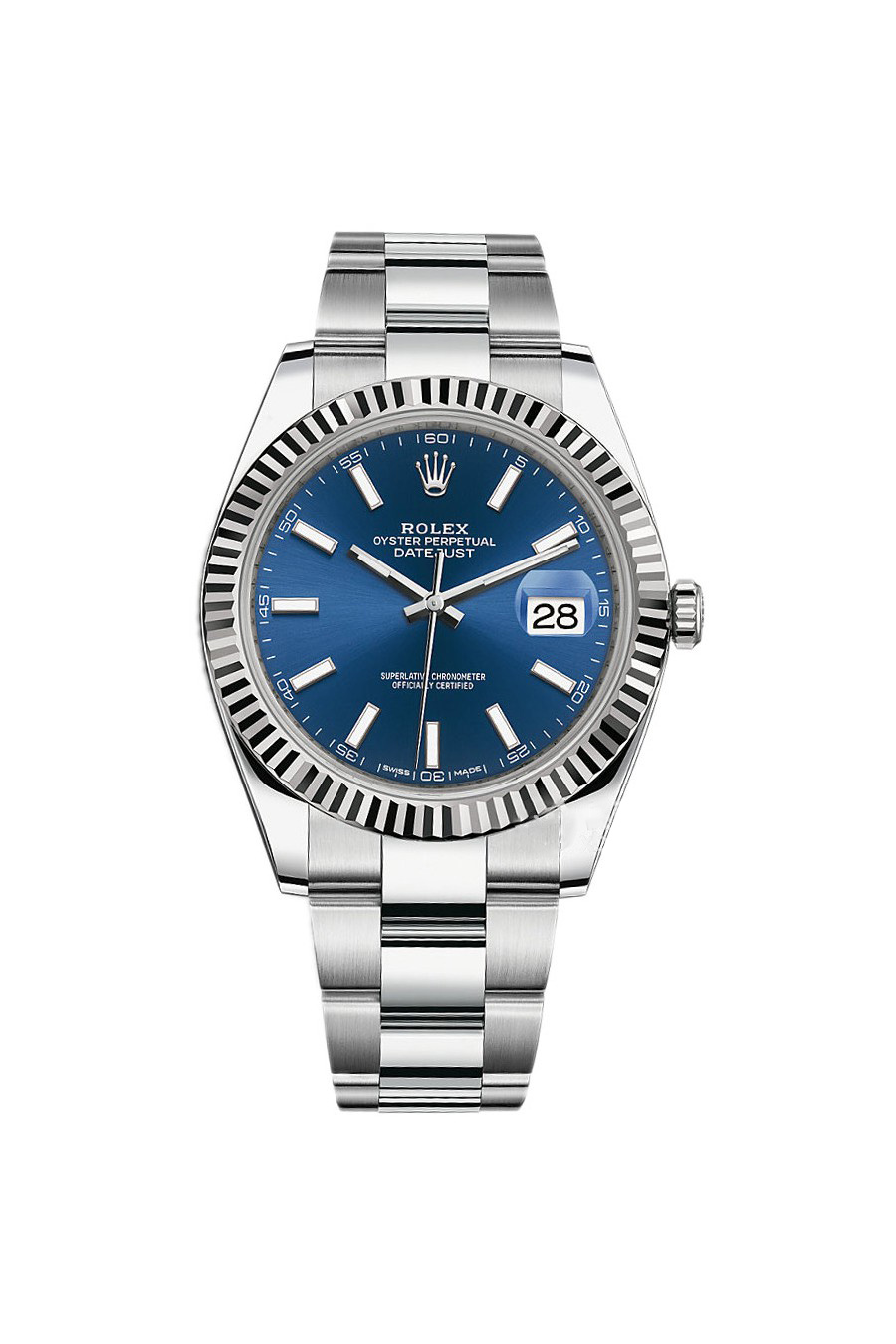 Rolex Datejust 41 White Gold/Steel Blue Index Dial Fluted Bezel Oyster Bracelet 126334