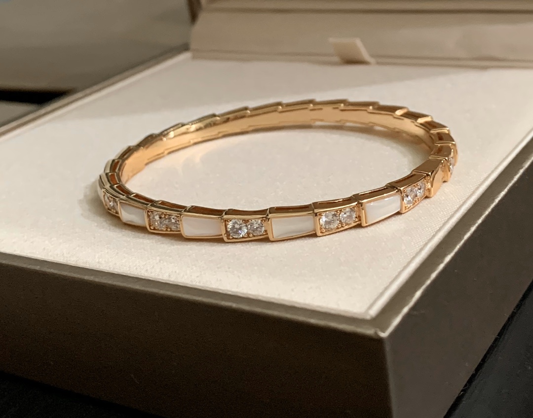 BVLGARI snake bone white mother-of-pearl bracelet