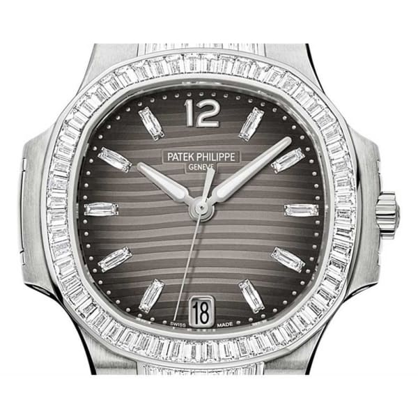 Patek Philippe 7014/1G-001 Nautilus Ladies 33.6mm Charcoal Diamond White Gold Diamond Set Date