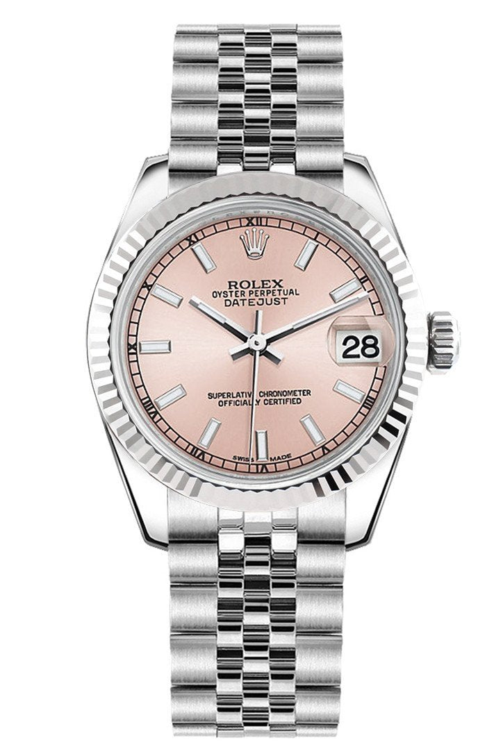 Datejust 31 Pink Dial White Gold Fluted Bezel Jubilee Ladies Watch 178274