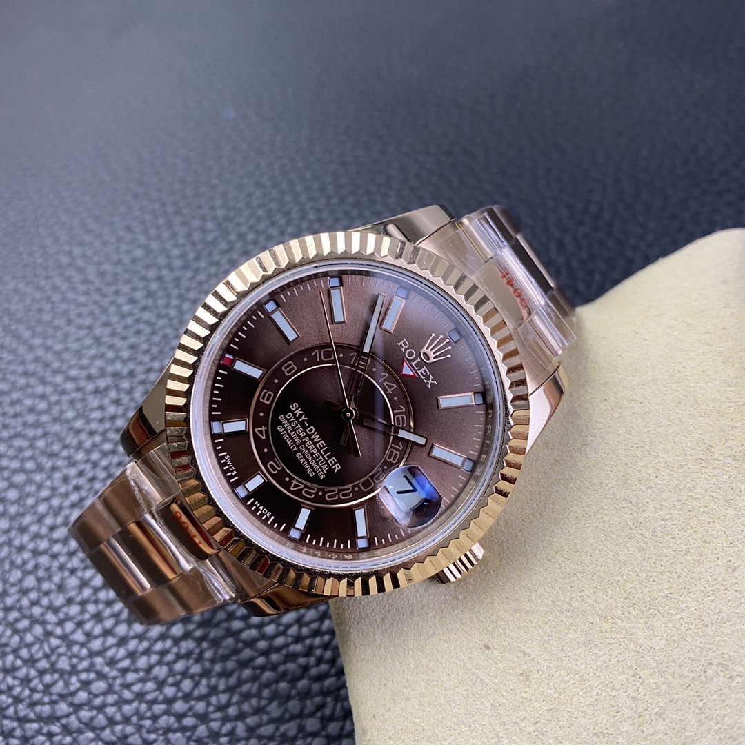 Sky-Dweller Brown Dial Rose Gold Strap Men's Watch