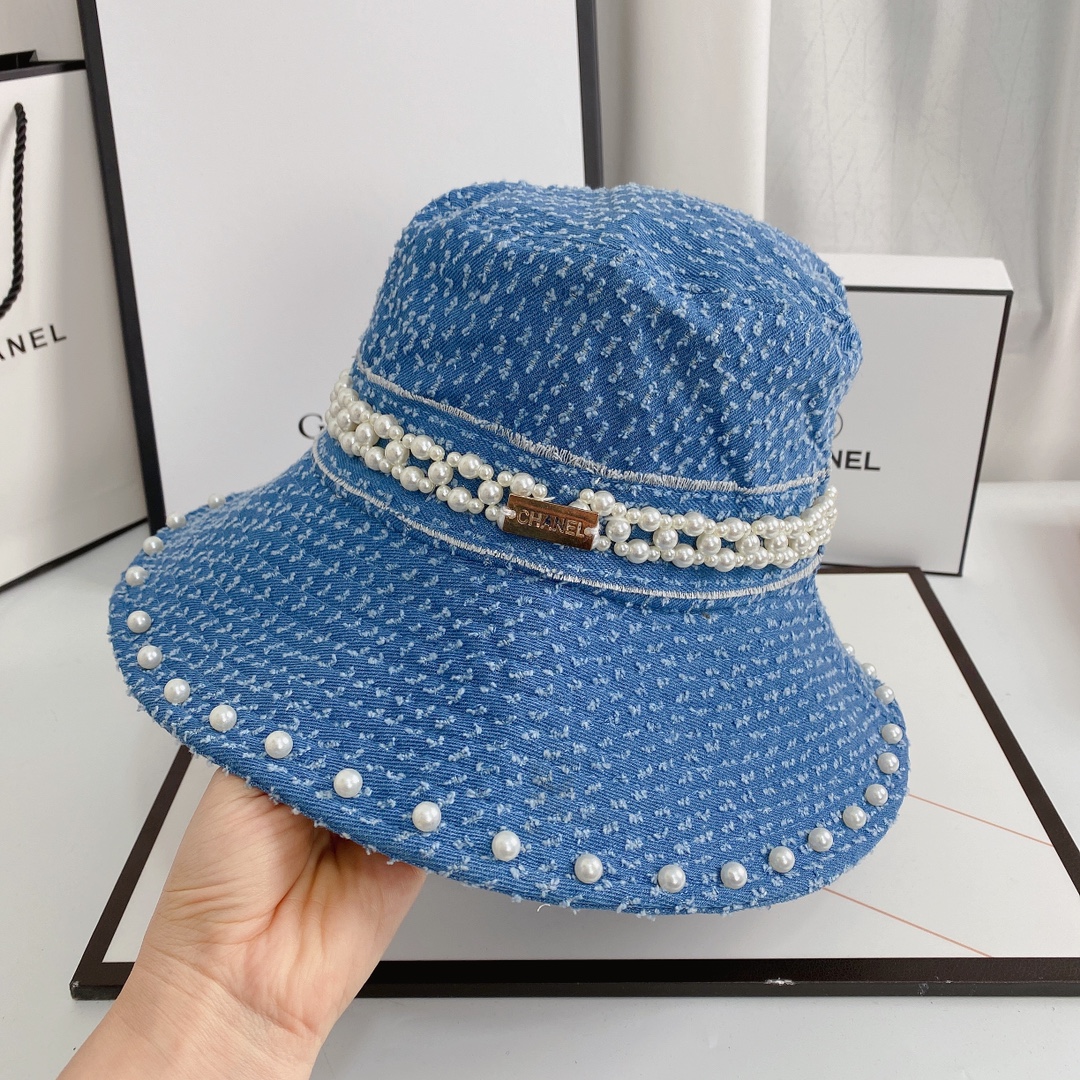 Pearl Big Brim Denim Bucket Hat