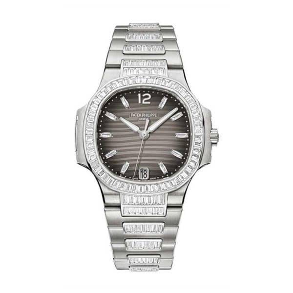 Patek Philippe 7014/1G-001 Nautilus Ladies 33.6mm Charcoal Diamond White Gold Diamond Set Date