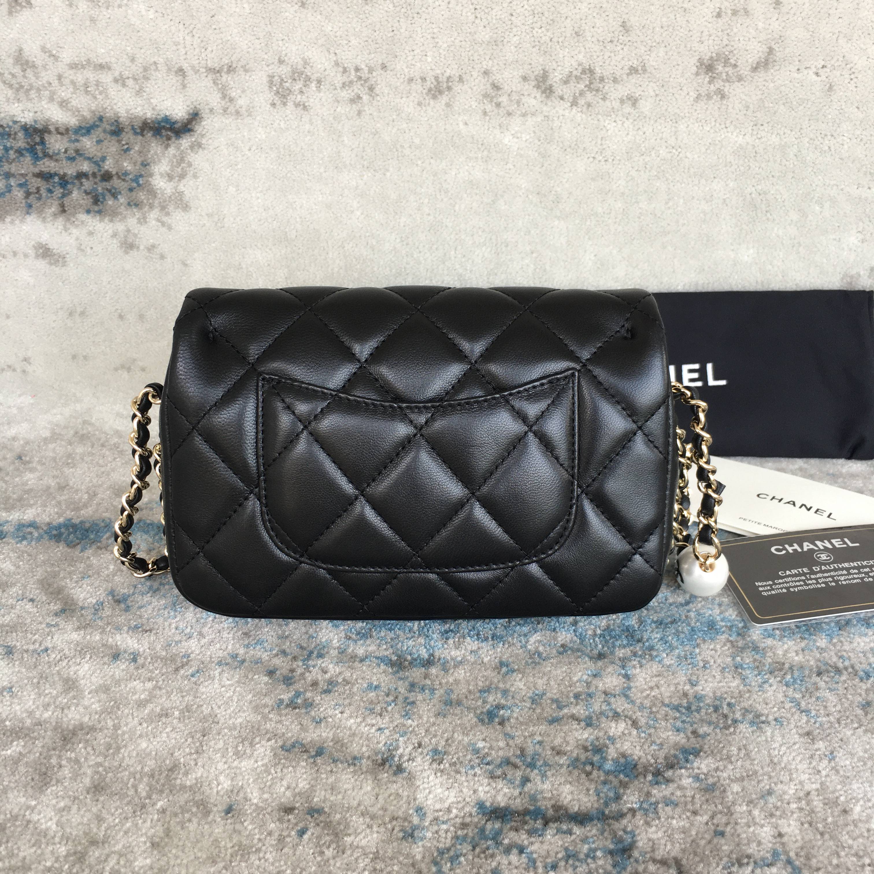 Chanel Logo Pearl Chain Bag