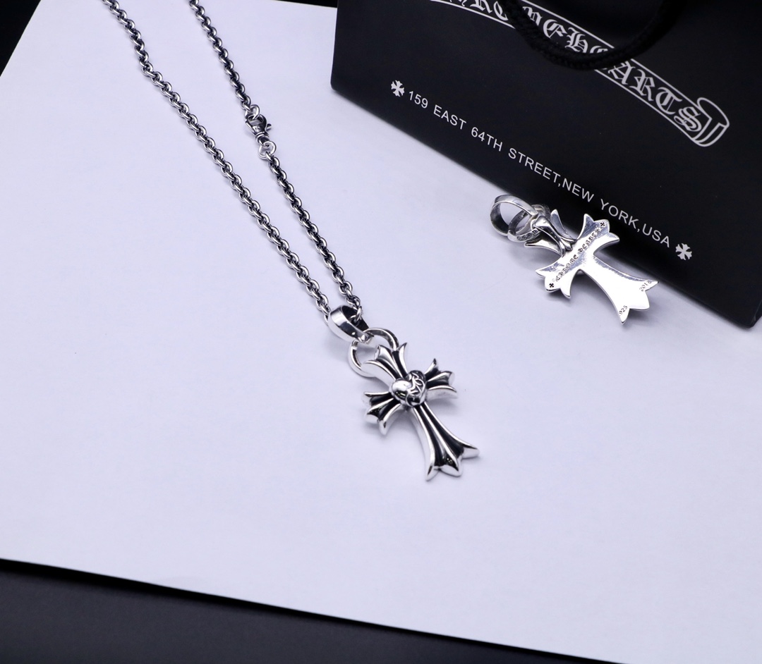C*hrome Hearts Sterling silver cross heart totem pendant necklace