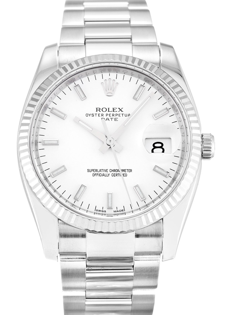 Replica Rolex Oyster Perpetual Date 34mm White Dial 115234
