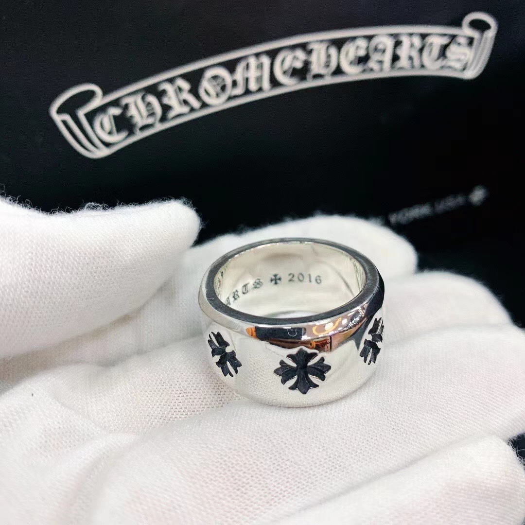 C*hrome Hearts Vintage sterling silver wide concave cross flower ring classic personality ring