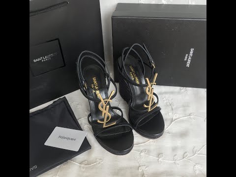 YSL Cassandra sleek leather wedgies with hemp rope soles