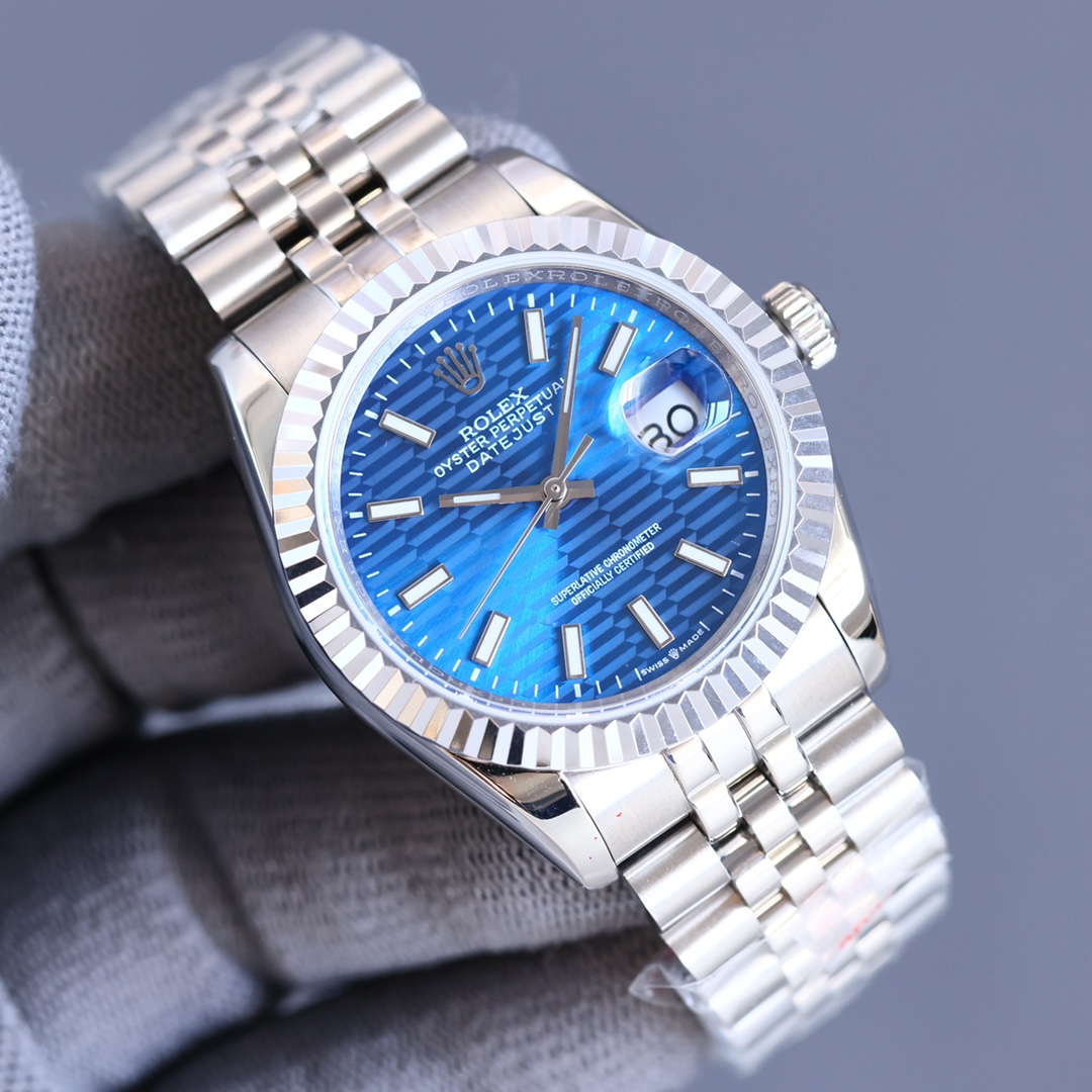 Rolex Datejust 41 White Gold/Steel Blue Fluted Motif Index Dial Fluted Bezel Jubilee Bracelet 126334