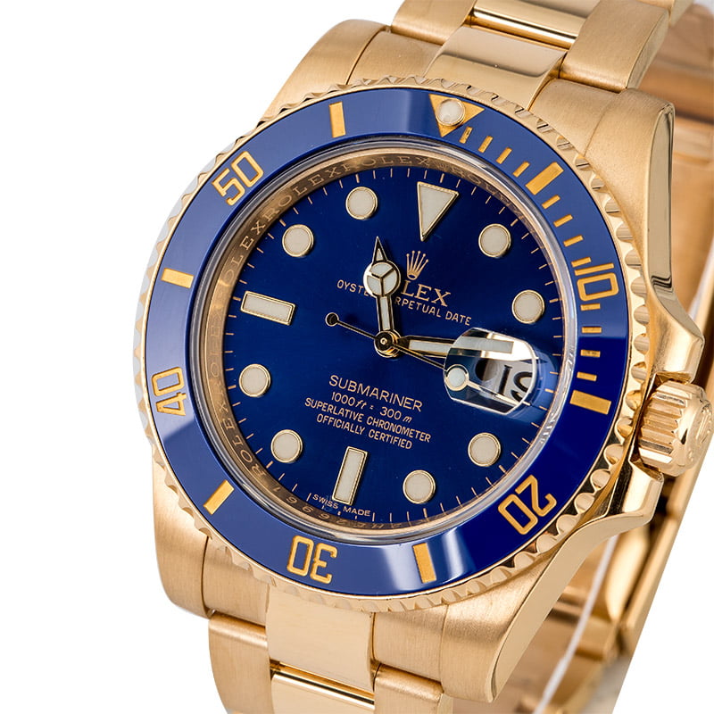 SuperClone Rolex Submariner Date Yellow Gold 40mm Blue Dial 116618LB