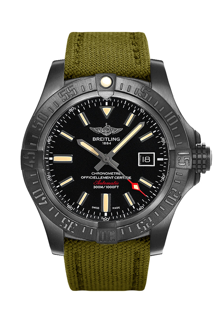 Breitling Avenger Blackbird Black Dial Titanium Bezel Military Strap 48mm V1731010.BD12