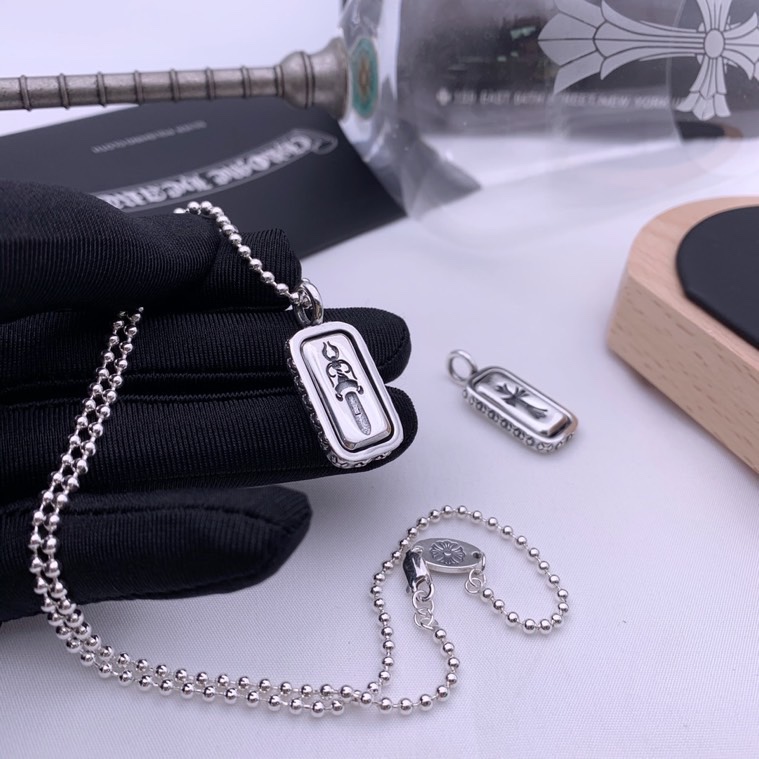 C*hrome Hearts Sterling silver cross sword double-sided revolving pendant round bead necklace fashion brand versatile style